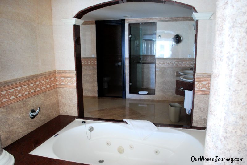 The jacuzzi suite room with a balcony was very clean at this all inclusive resort in Puerto Vallarta for families.
