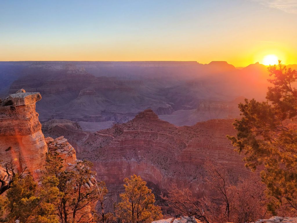 Plan to get to the viewing point at least 30 minutes before sunrise at the Grand Canyon