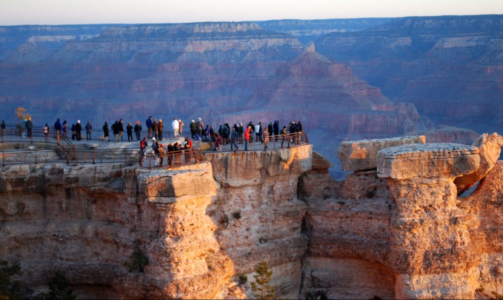 Mather Point view point is a great place to watch the sunrise at the Grand Canyon