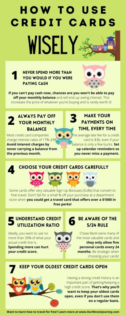 Infographic with 7 tips for how to use credit cards wisely