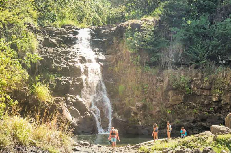 Visit Waimea Waterfall and take time to swim with your family for something fun to do in Oahu