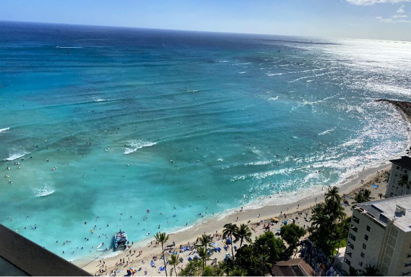 The view of Waikiki beach from the Waikiki Hyatt in Oahu