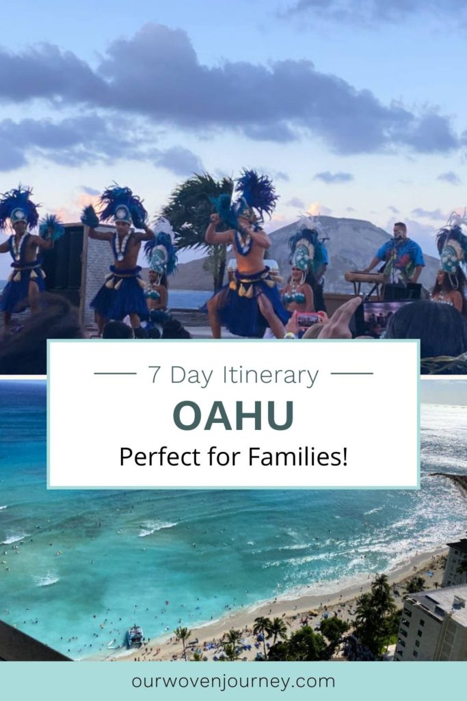 7 day Oahu itinerary for families Pinterest graphic
