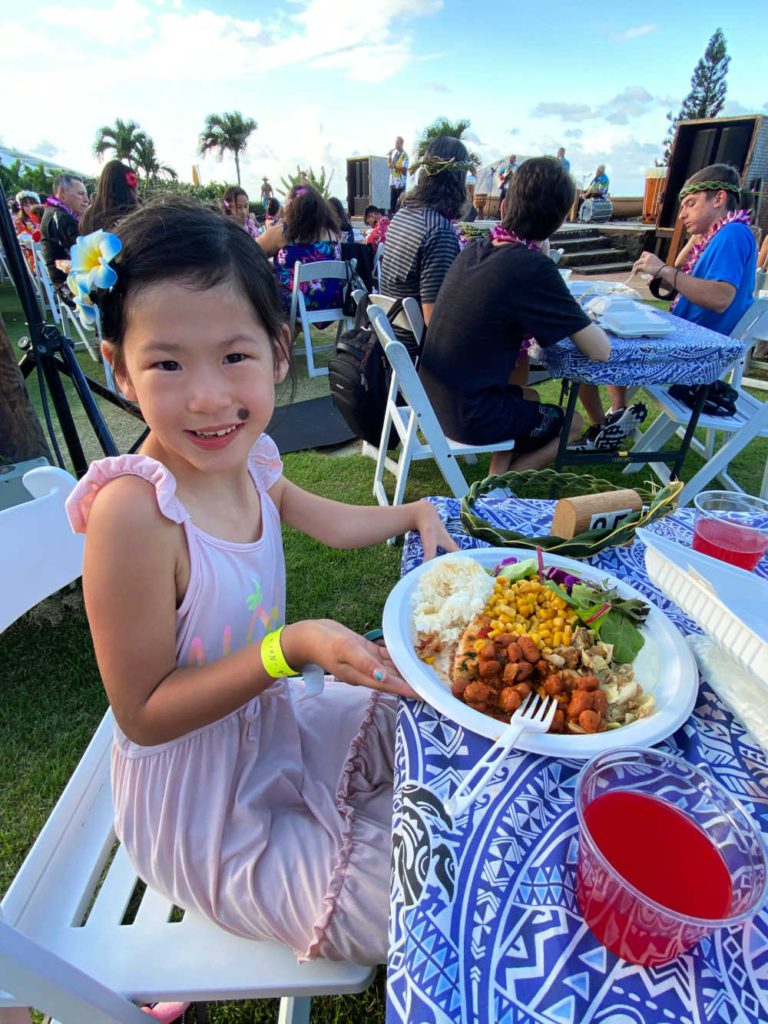 Guests are served a delicious dinner at the Ka Moana Luau.