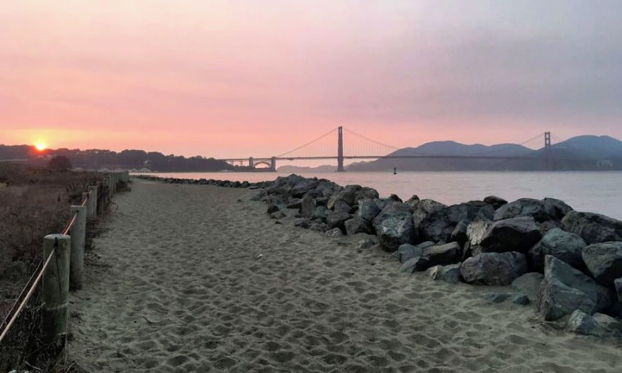 It's free to watch the sun set over the Golden Gate Bridge from Crissy Field.