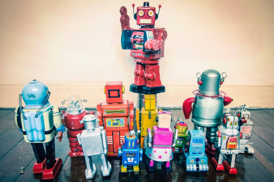 vintage metal toy robots