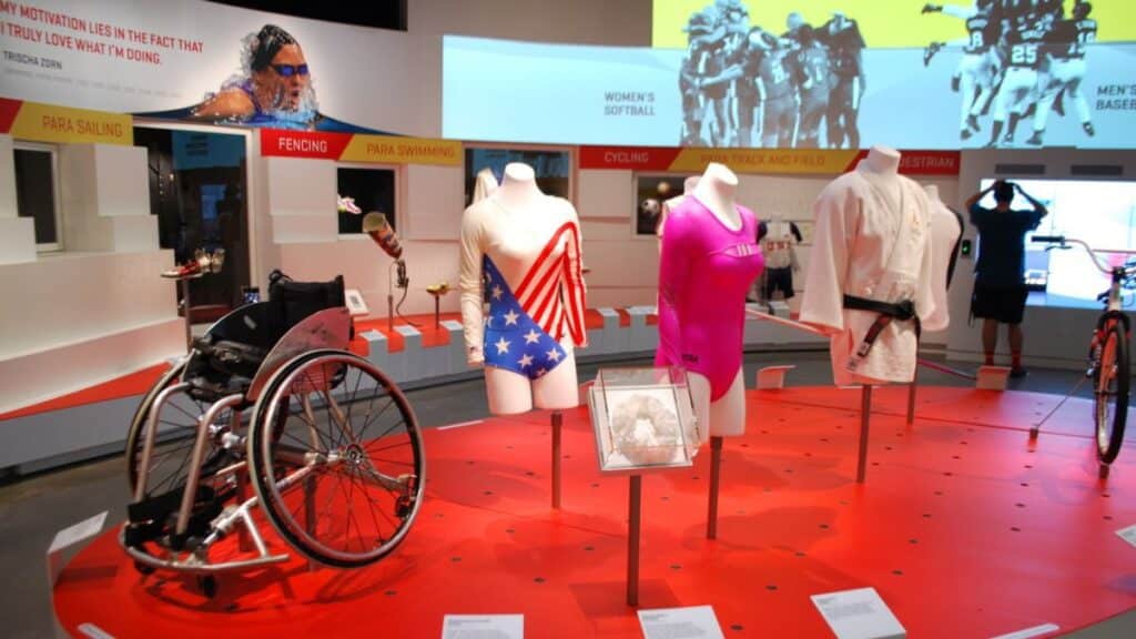 athlete uniforms on exhibit at the US Olympic & Paralympic Museum