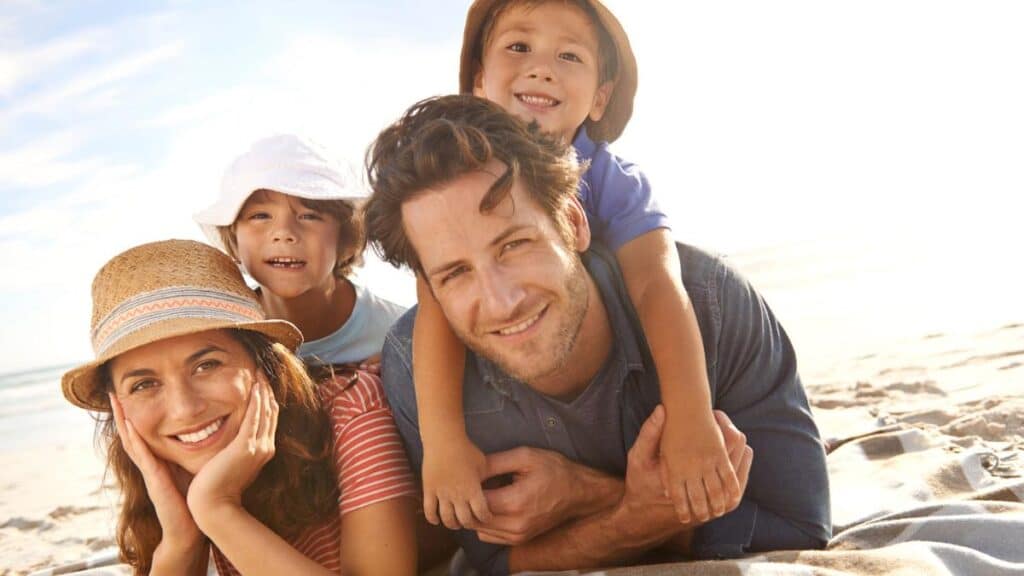 family on beach