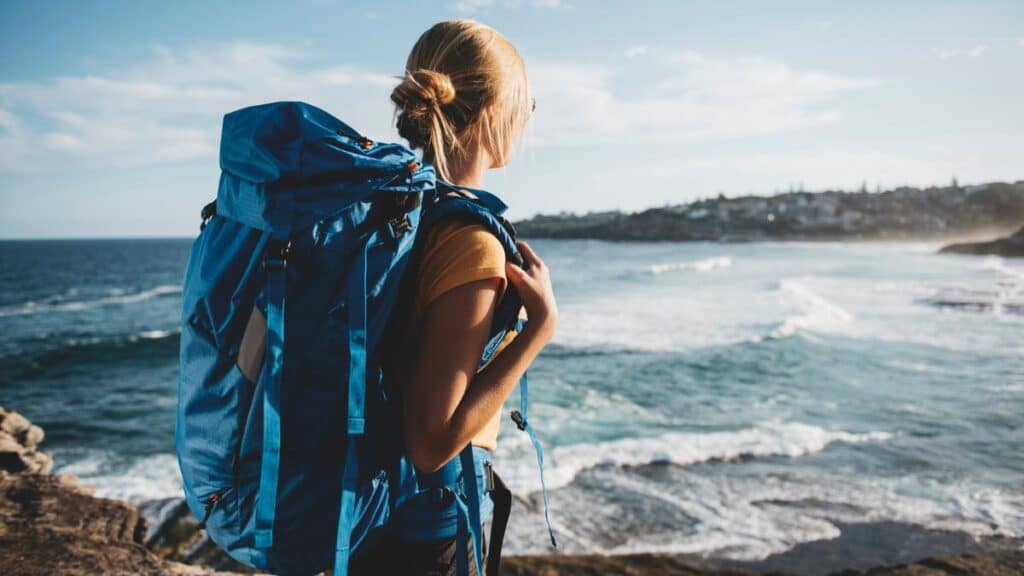 backpacker by ocean