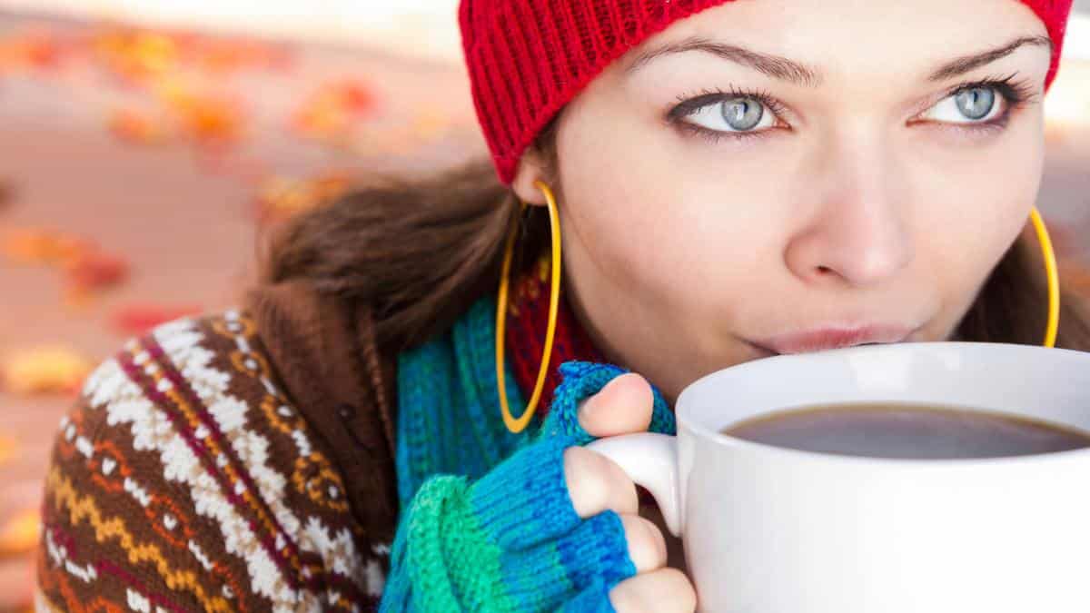 woman winter fall coffee