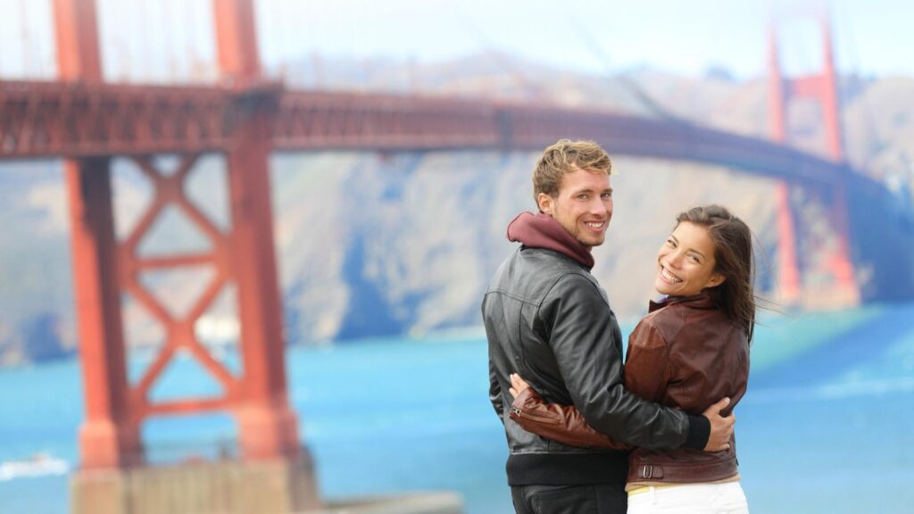 San Francisco couple by bridge