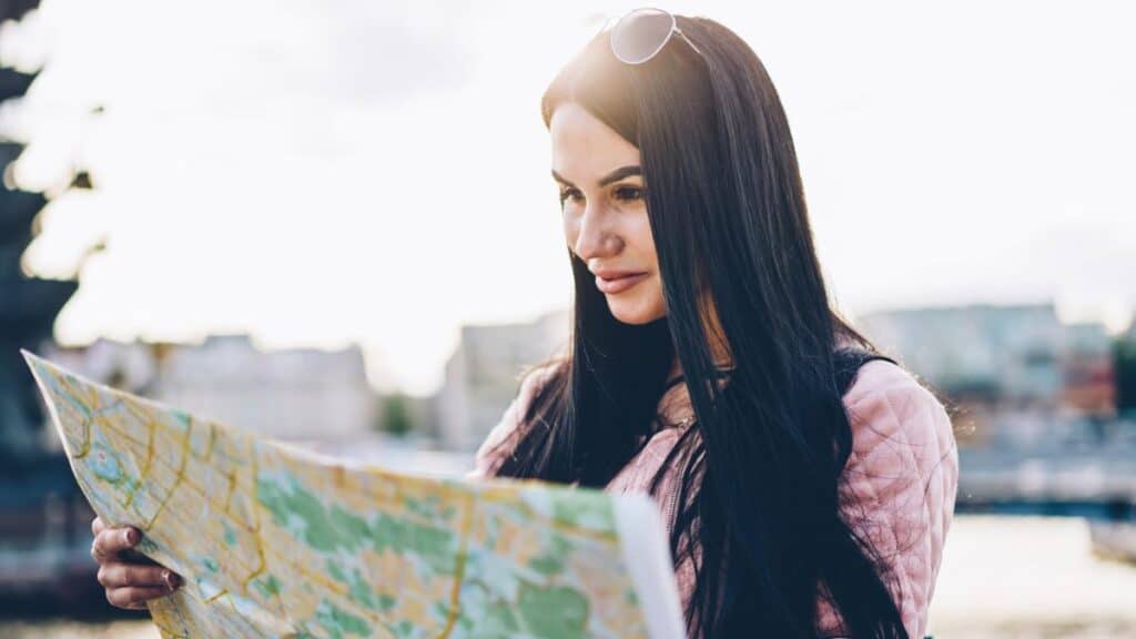 woman tourist with map