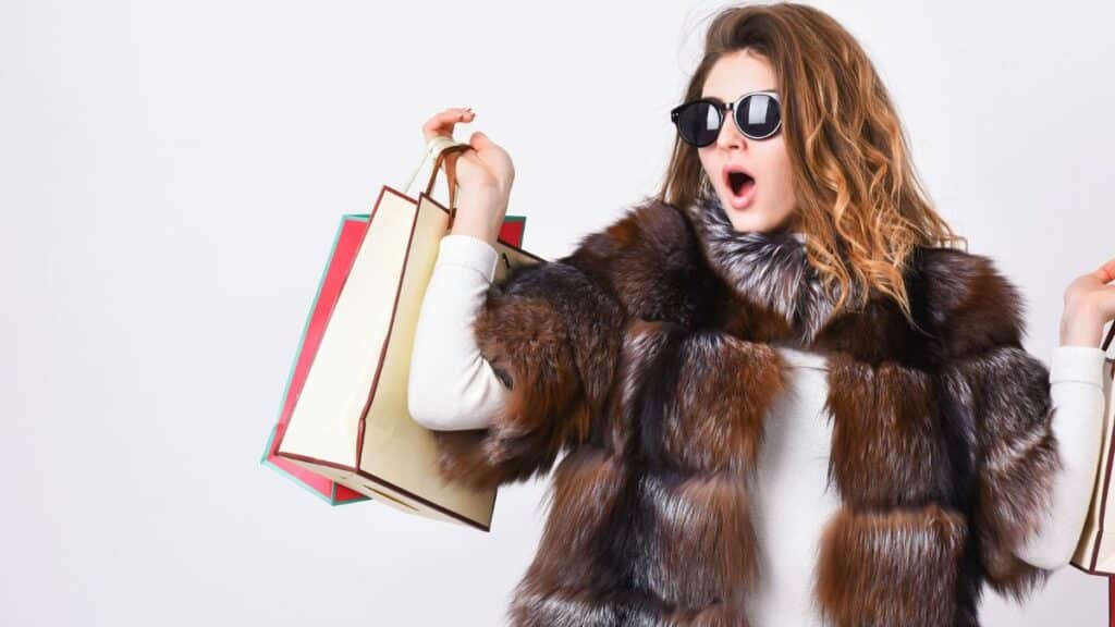 woman wearing fur shopping