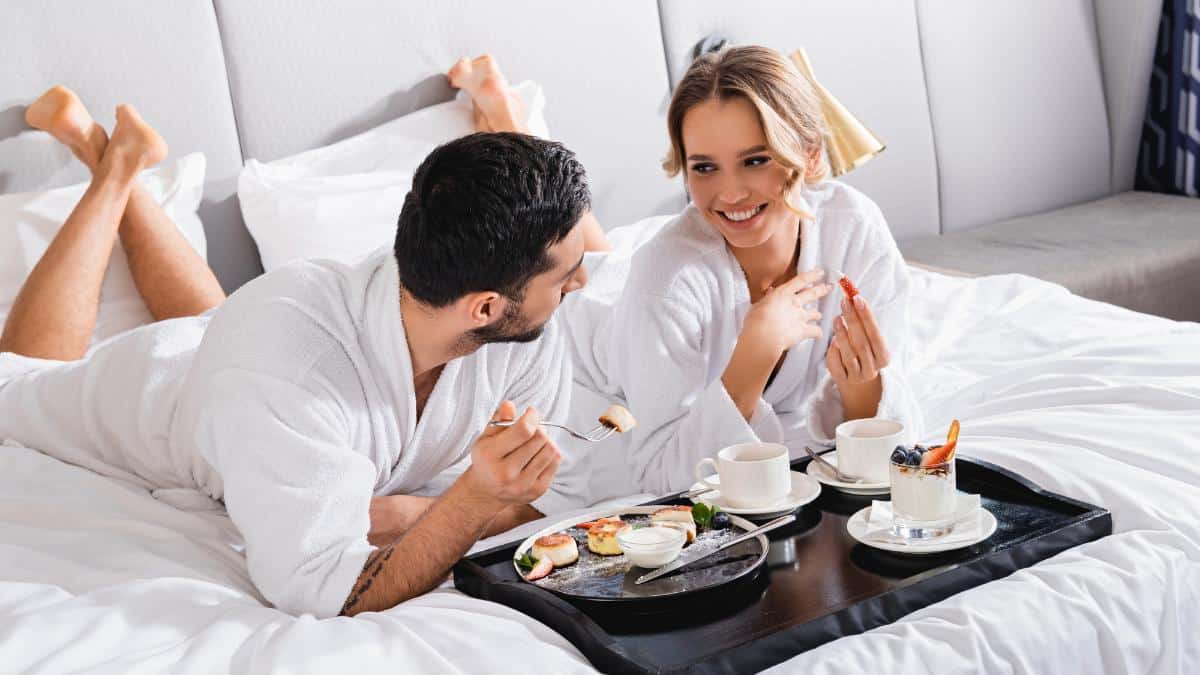 man and women in hotel