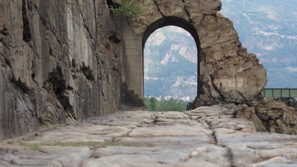 Ancient roman road arch in Donnas