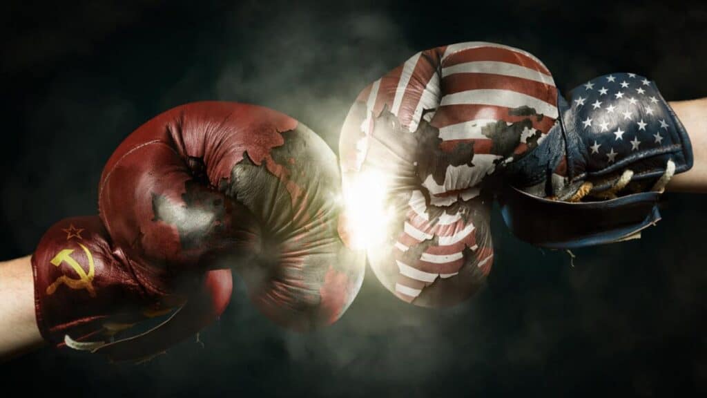 american and russian boxing gloves cold war
