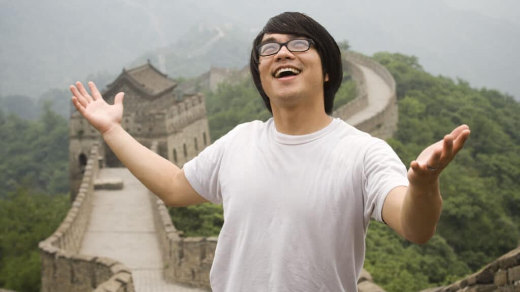 man at great wall of china -