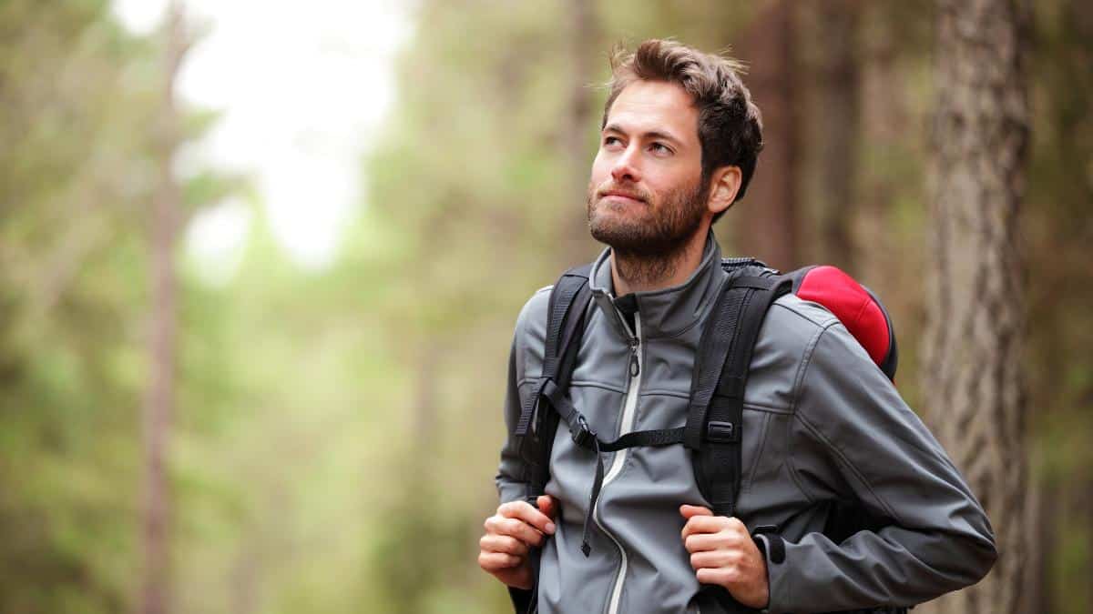 man hiker in woods