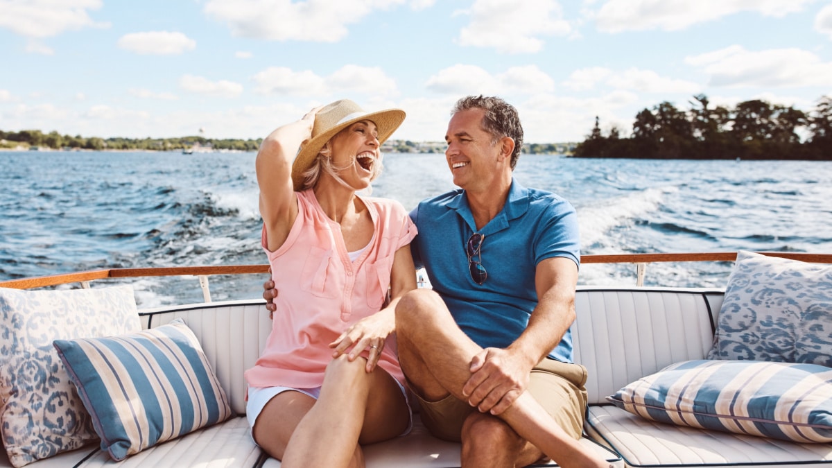 man and women at lake
