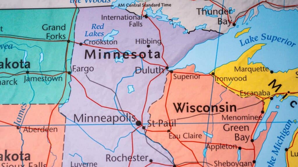 map of Minnesota and Wisconsin