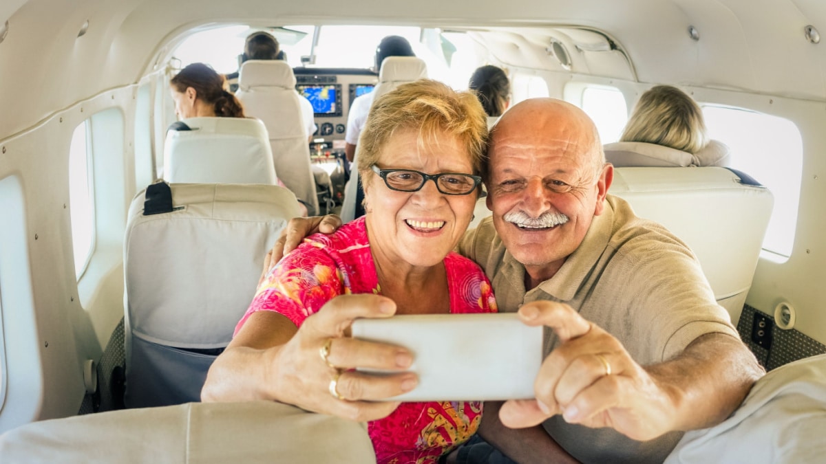 old couple on airplane