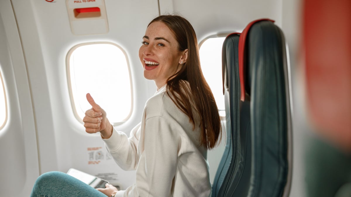 woman on airplane