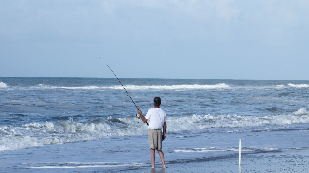 Fishing from the beach in Outer Banks North Carolina