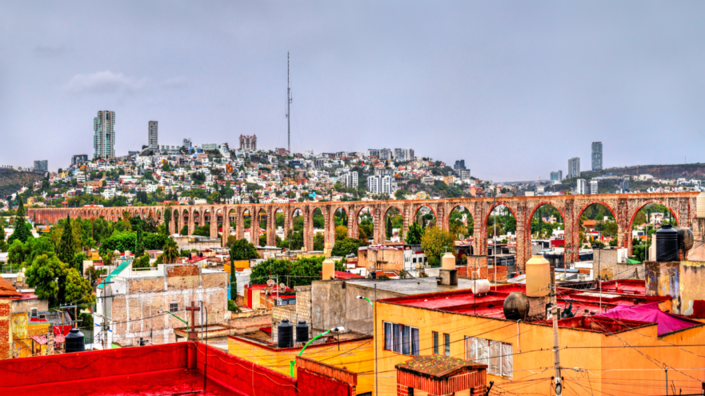 Panorama of Queretaro with its aqueduct. UNESCO world heritage in Mexico