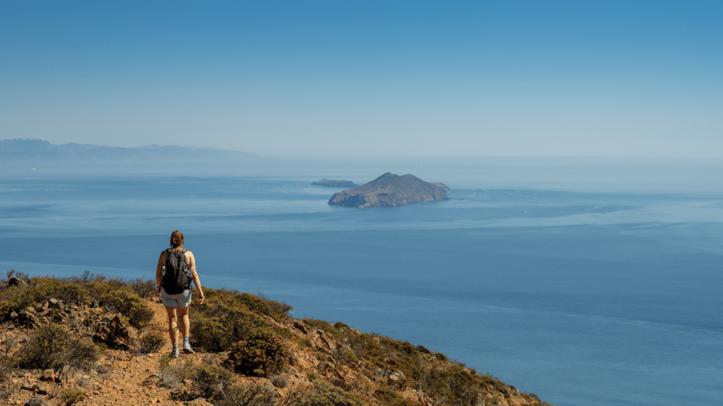 Woman Hikes On Santa Cruz Island