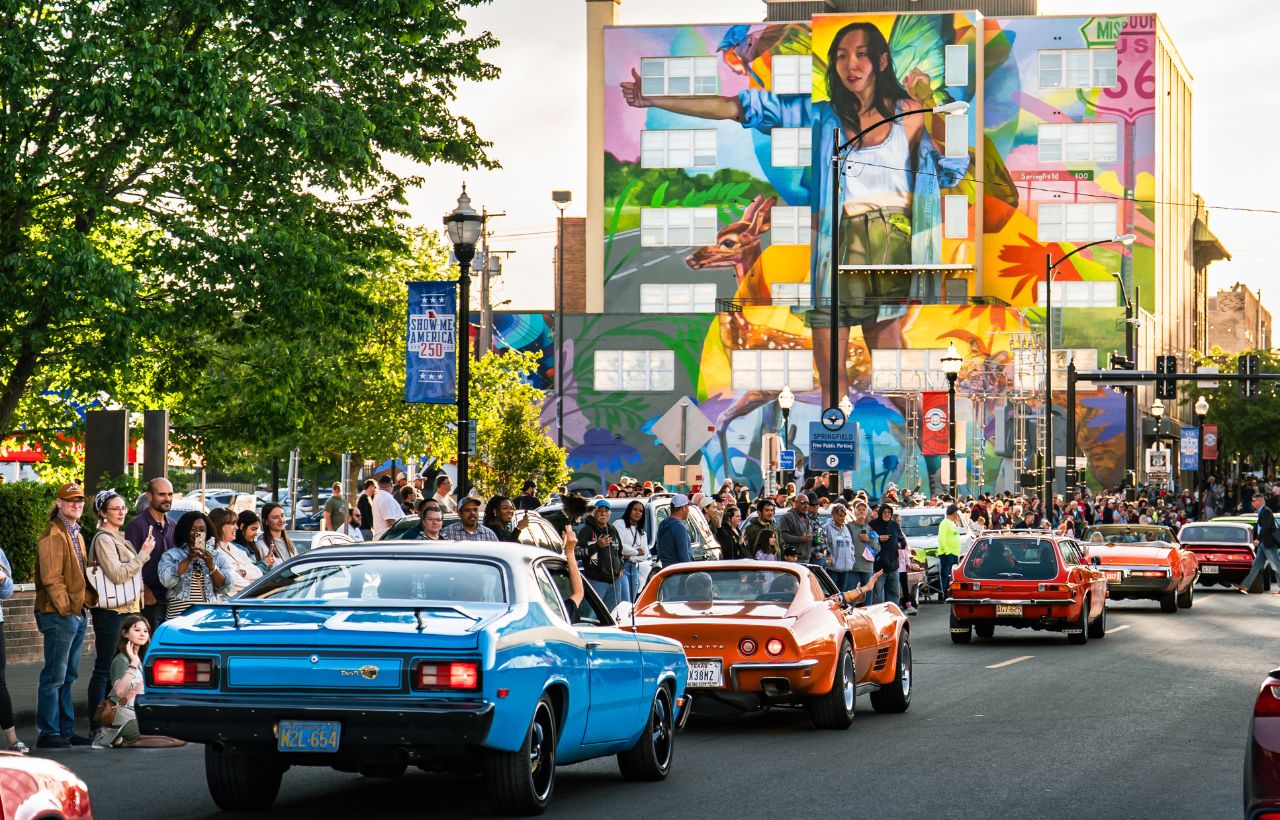 vintage car parade in Downtown Springfield, MO